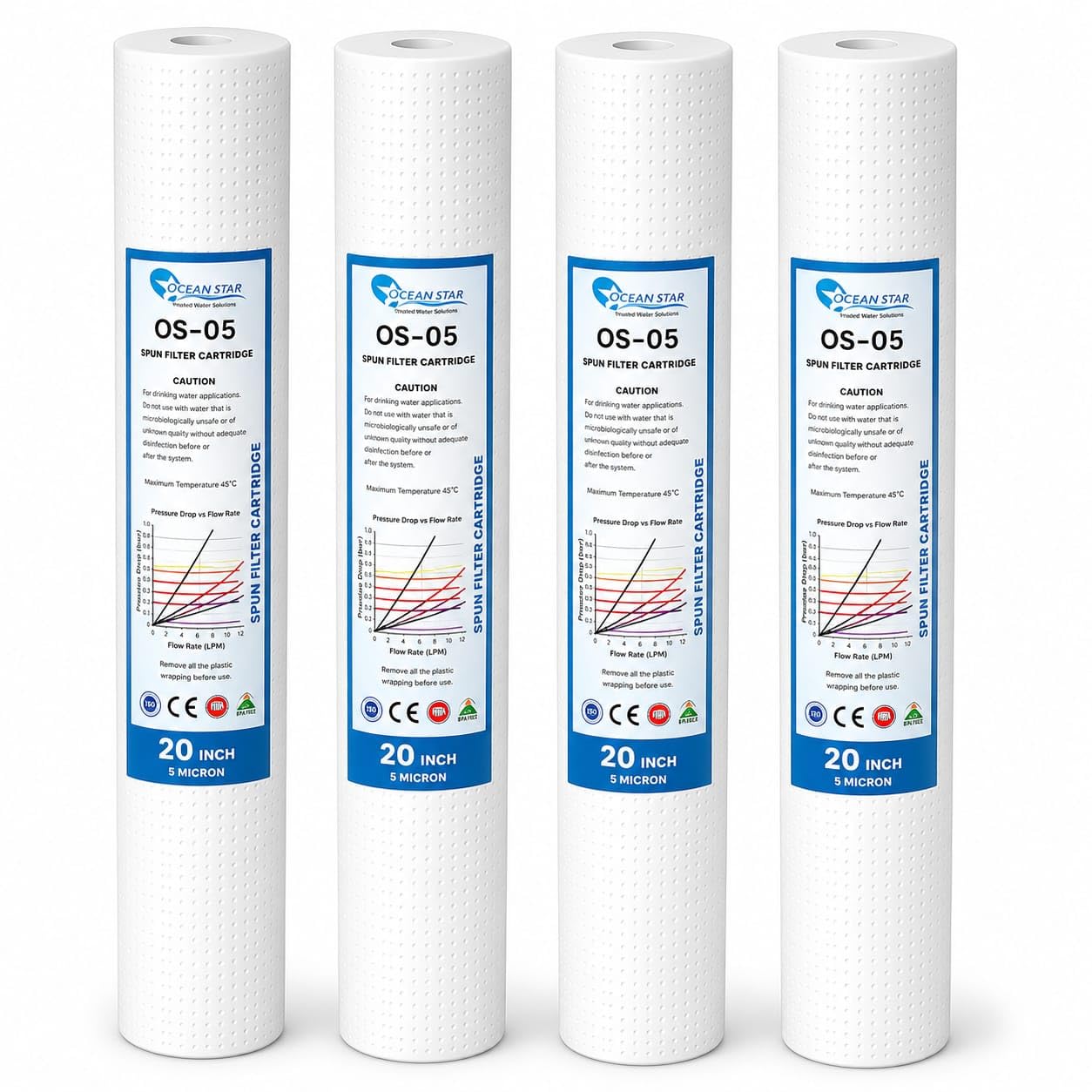 Ocean Star 20 x 2.5 Inch Spun Filter Cartridge 5 Micron for Water Purifier | Sediment Filter Removes Dirt, Rust & Sand | High Dirt Holding Capacity | Pack of 4-image-46