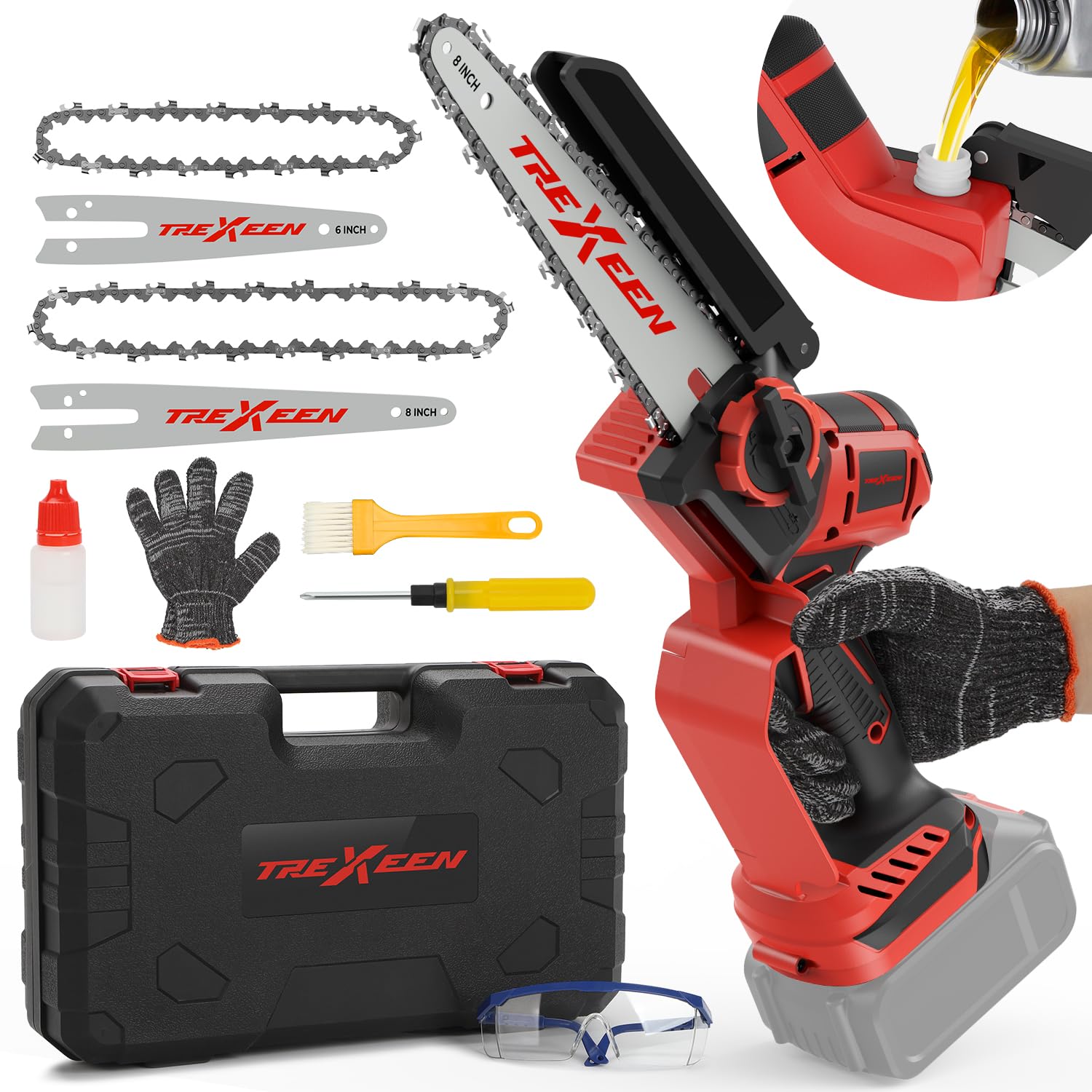 TREXEEN Mini Chainsaw for Mwk M18 Battery,8-Inch and 6-Inch 2-IN-1