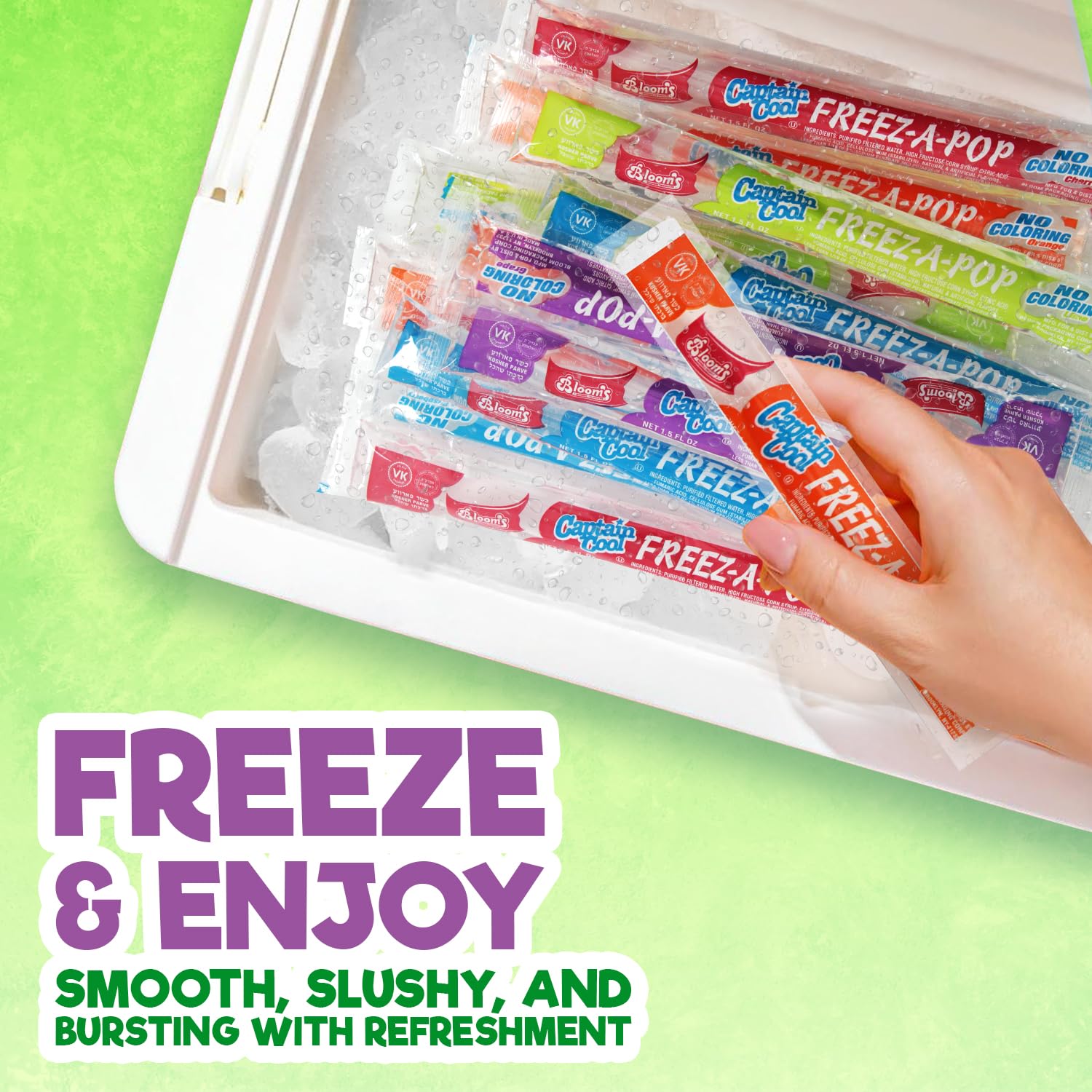 Freeze Pops, 50 Count Ice Pops Bulk Pack of Refreshing Assorted Flavors, Enjoy Dye Free Popsicles Frozen and Ready Anytime, Bright, Fruity and Fun Flavor Ice Freeze Pop Treats for All Ages