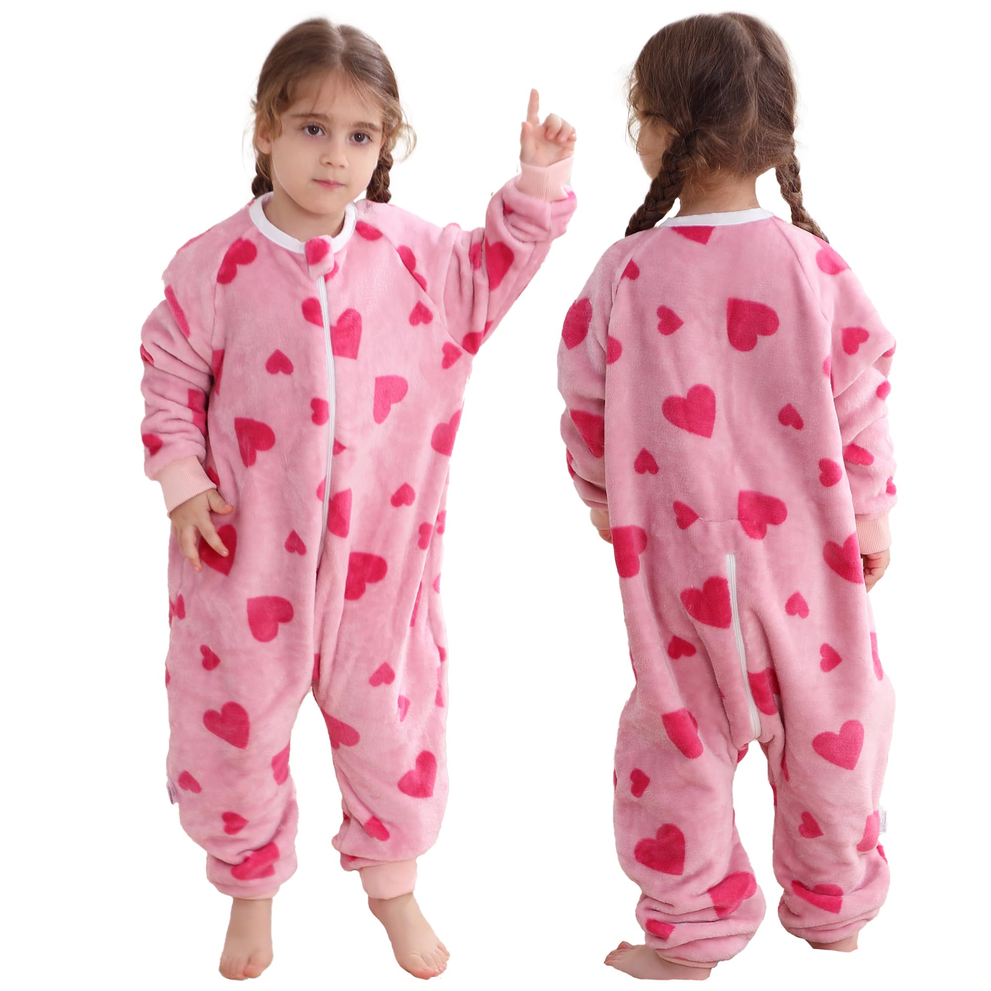HAHASHOW Flannel Sleeping Bag with Legs for Baby 6-7 Years, Heart