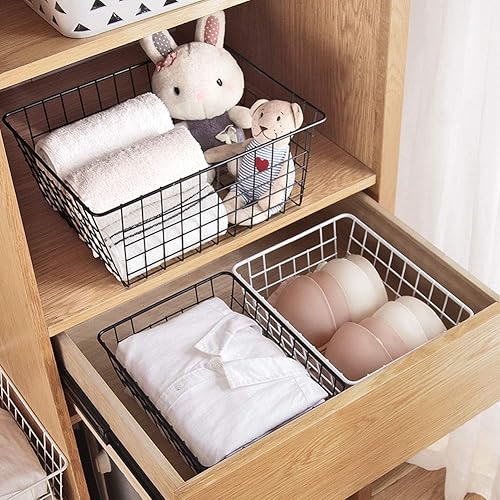 Miniatura 7 de Cesta de almacenamiento de alambre de metal con asas para cocina, papeles de despensa de alimentos, oficina en casa, estante de escritorio, baño,