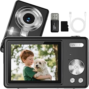 Digitalkamera f r Anf nger Jungen M dchen 44MP 1080P Tragbare Vlogging-Kamera mit LED F lllicht Webcam Vintage Kamera mit 32GB Speicherkarte & Kartenleser