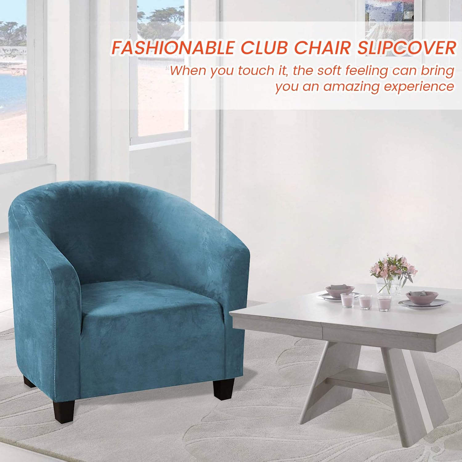 Club Chair Slipcover,Stretch Velvet Tub Chair Covers Removable Armchair Cover Slipcovers Sofa Cover Spandex Couch Covers Furniture Protector with Elastic Bottom for Living Room(Peacock Blue)