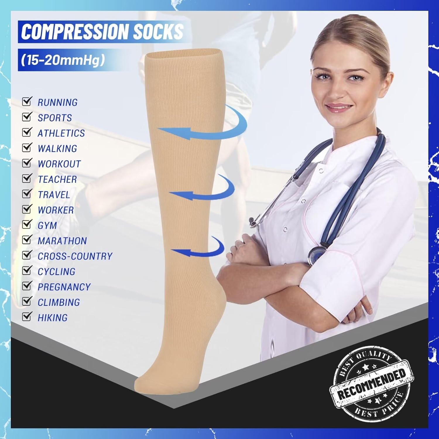 3 Pairs Compression Socks for Women & Men 15-20 mmHg,Best Support for Cycling Athletic Hiking Running - Image 6