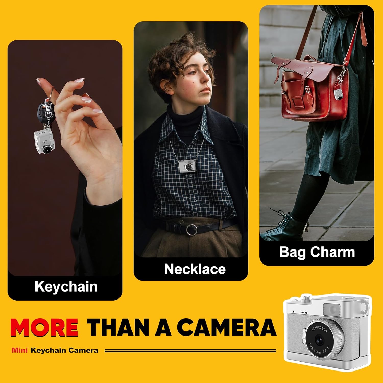 Keychain Camera, 16GB Mini Digital Camera with Built-in Flash & Retro Filters, Pocket Mini Camera for Travel, Vlogging, Bag Charm, Birthday Gift for Friends