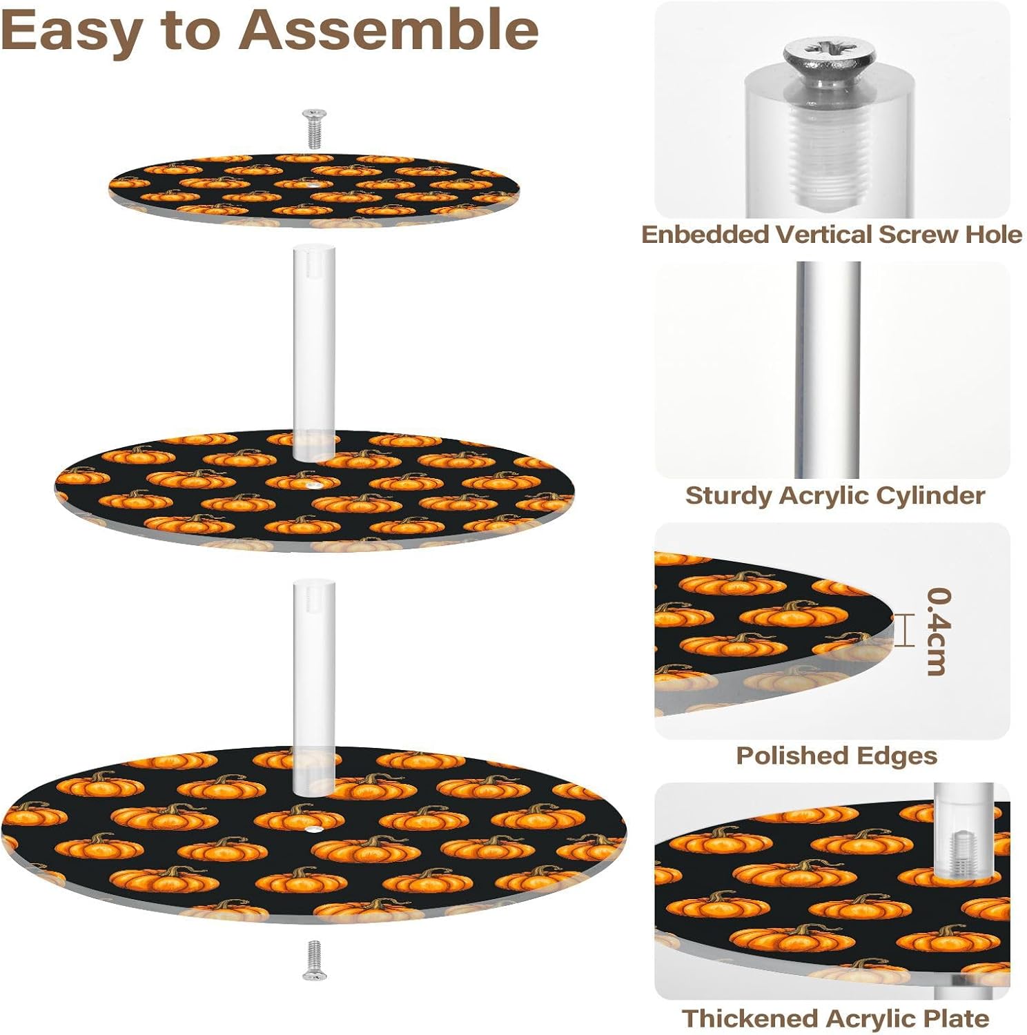 Autumn Fall Pumpkin Thanksgiving 3 Tier Acrylic Cupcake Stand, Cupcake Stand for 34 Cupcakes for Weddings, Christmas,Holidays,Parties,Birthday,Printed Cupcake Tower 23301654