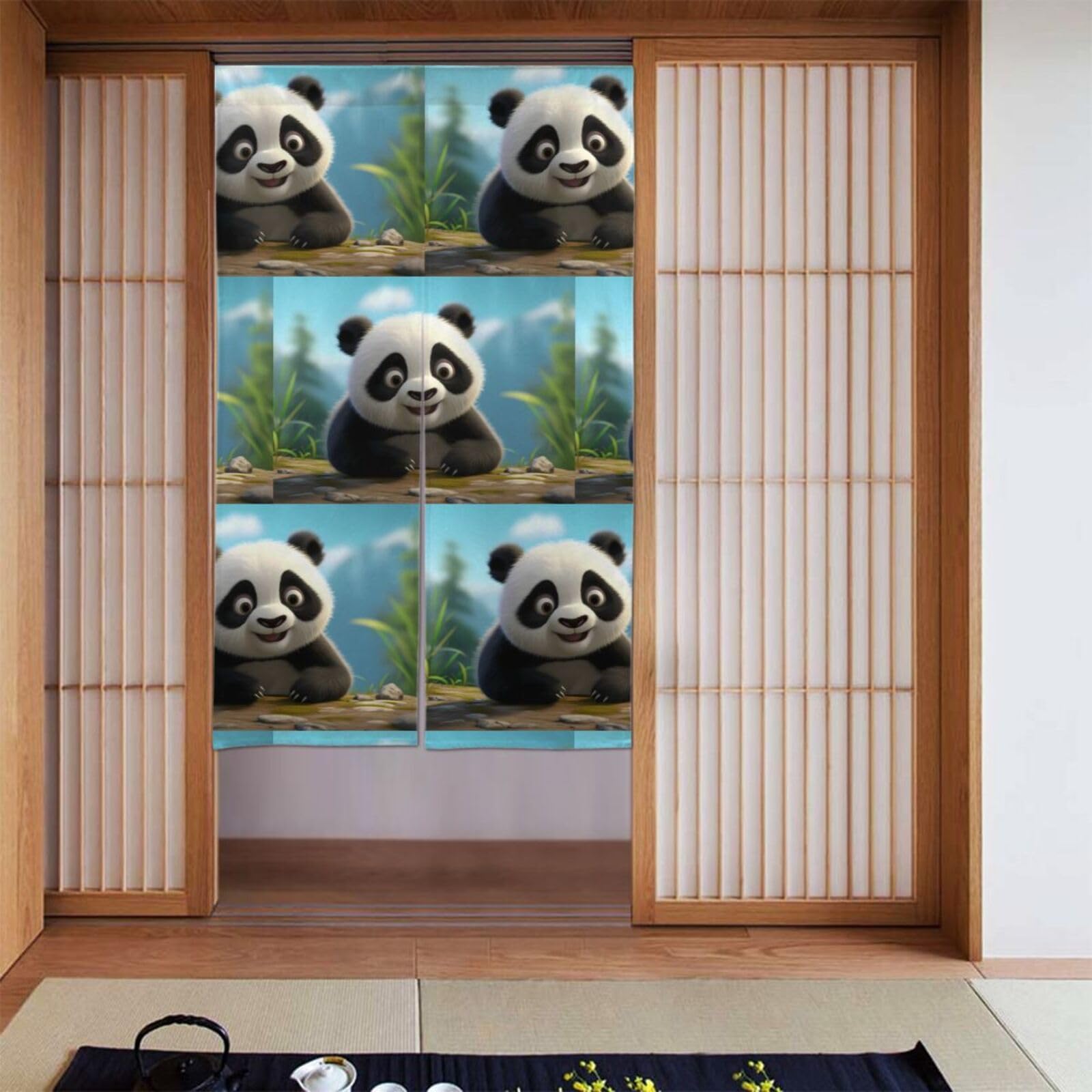 Rideaux de séparation en tissu occultant léger panda ours pour portes