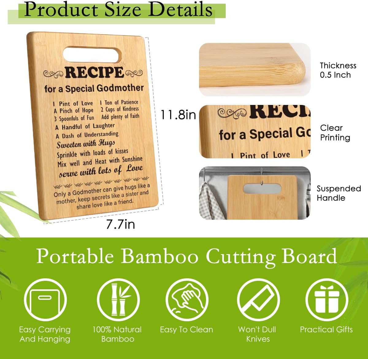 Gifts for Godmother from Goddaughter, Christmas Birthday Gifts for Godmother from Godchild Will You Be My Godmother Thanks You Gifts for Godmom Recipe for A Special Godmother Cutting Board - Image 3