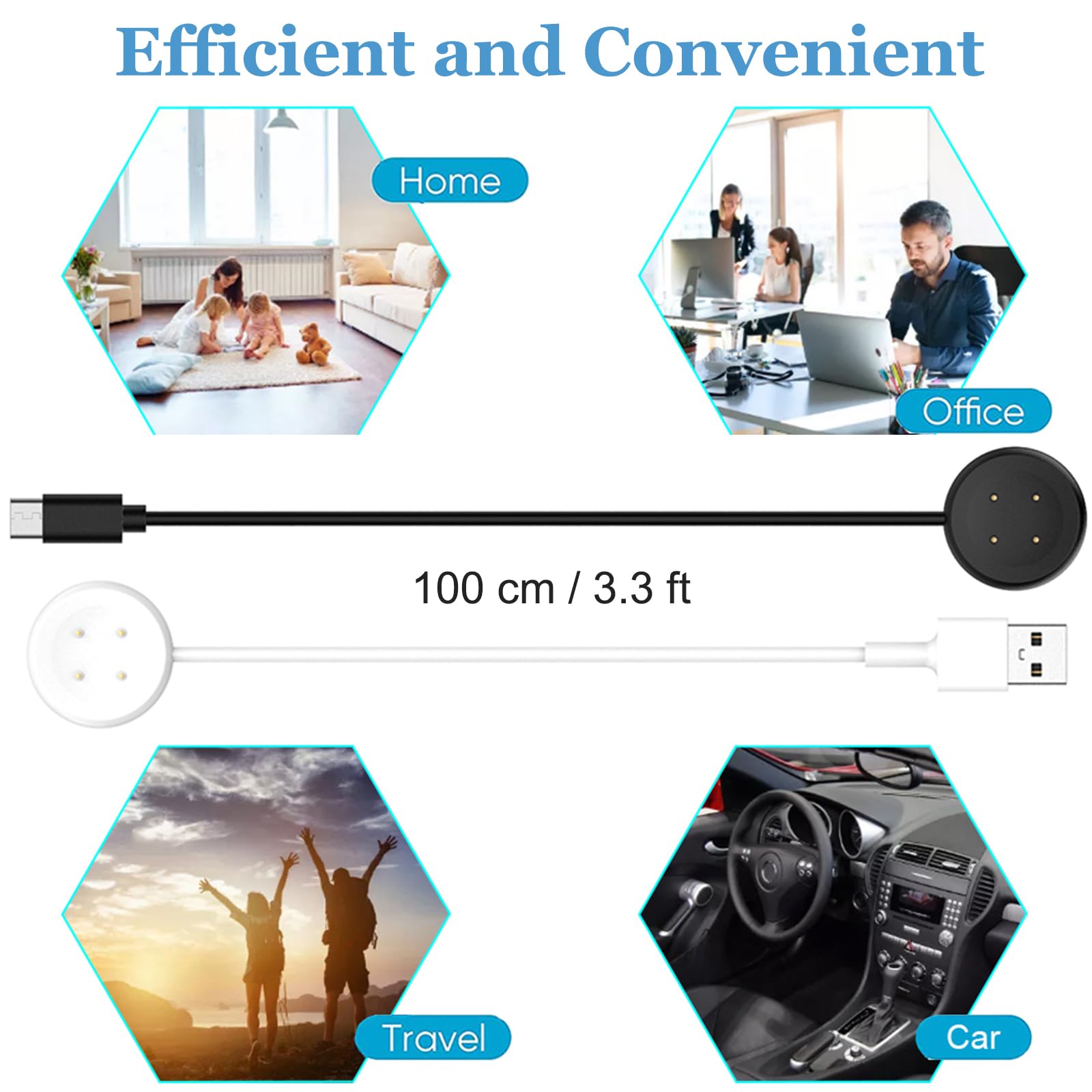 Threeeggs Paquete de 2 cargadores para Google Pixel Watch 3 / Pixel Watch 2, USB-A + cable de carga magnético tipo C de 100 cm, cable de carga para reloj inteligente Google Pixel Watch2