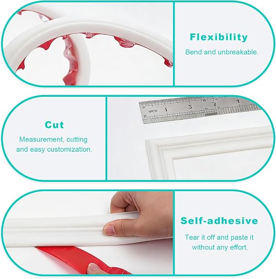 Peel and Stick Wall Moulding Panels, Self-Adhesive Wall Panelling Kit, Wall Paneling Strips Protector, Flexible Stick on Panelling for Home Decorations & Wall Protection (22mm×6m, White)