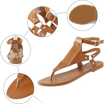 Nu Pieds Femme Été Confortables Plates - Sandales Bohêmes Cuir Bout Ouvert Avec Boucle