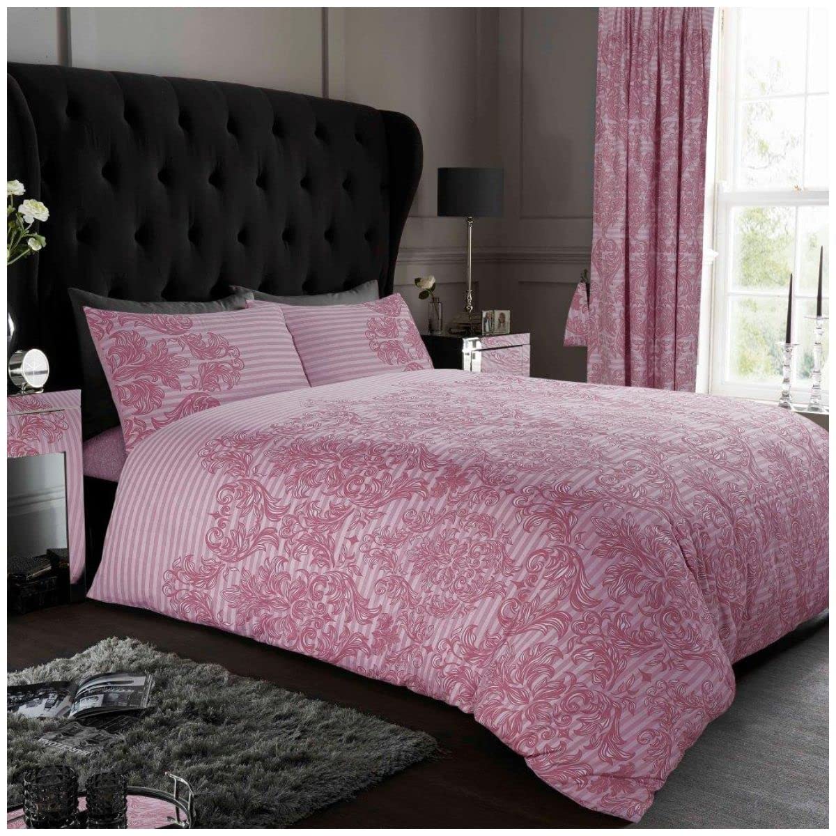 GC GAVENO CAVAILIA Luxury Floral Damask Double Bed Duvet Cover Set, Reversible Quilt Bed Sets, Blush Pink