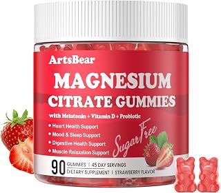 Magnesium Citrate Gummies 400 mg - Natural Sleep Aid & Calm Nervous System,Gentle Digestion Support,Bloating Relief,Vegan Magnesium Supplements for Adults Kids,Strawberry Flavor - 90 Counts