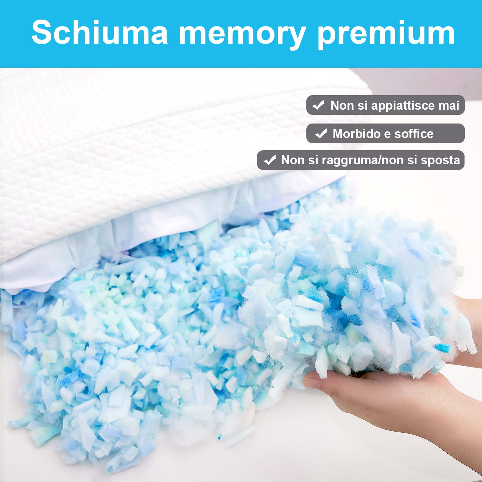 Cuscino in Memory Foam, cuscino anti rughe per il sonno laterale, Guanciale Ergonomico Supporto Morbido, cuscino contro le rughe Altezza Regolabile, Rimovibile e Lavabile