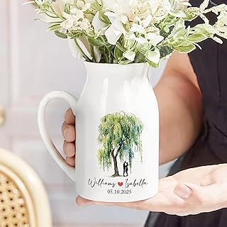 Personalized Willow Tree Couple Ceramic Vase – Custom Names & Date – Rom...