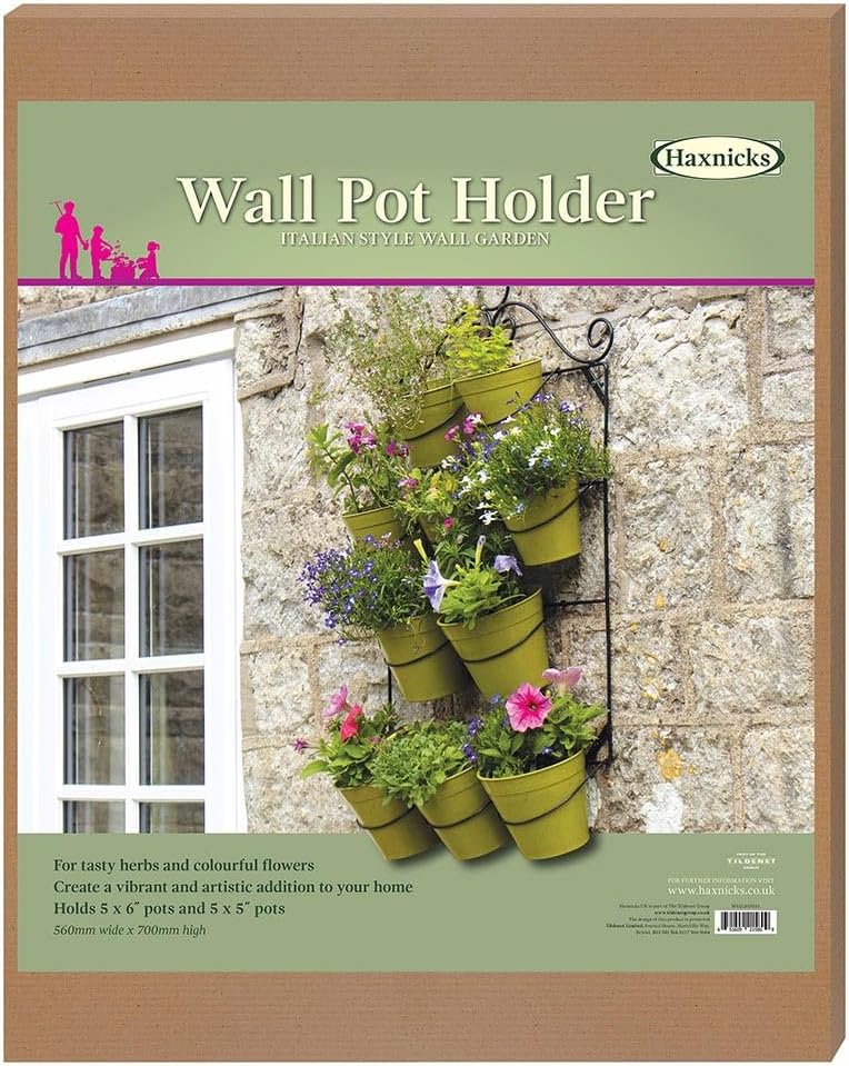 Haxnicks Wall Pot Holder, Create Impressive Vertical Gardens, Easy to Install, Holds 10 Pots, W56 x H70 x D15cm, WALL010101, Black
