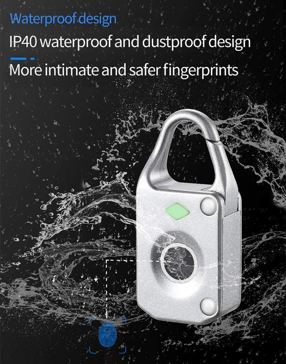 Cadenas à Empreintes digitales, Verrouillage Intelligent, IP67 réel étanche imperméable, verrou biométrique clé pour la Porte extérieure, Gymnase, Sports, vélo, école, Armoire, Porte, Garage et