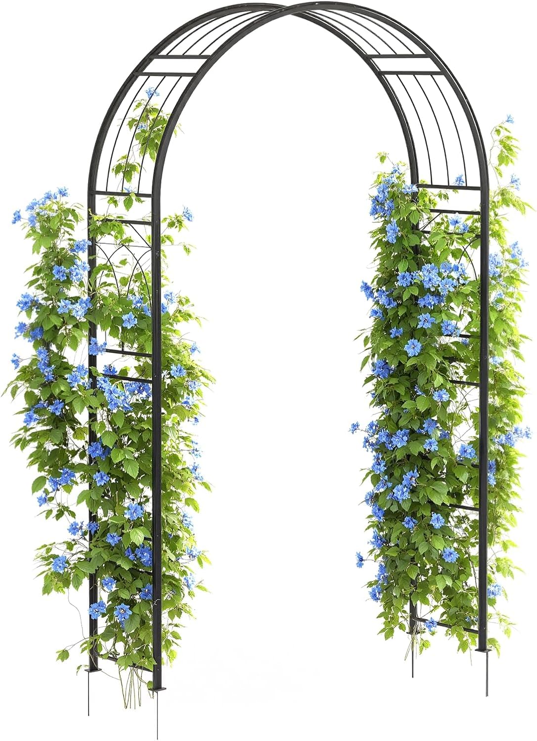 8 FT Metal Garden Arch Trellis Arbor – Wide, Rustproof Outdoor Steel Archway with Ground Stakes – Supports Climbing Plants – Perfect for Weddings, Parties, Lawn & Garden Decor – Black