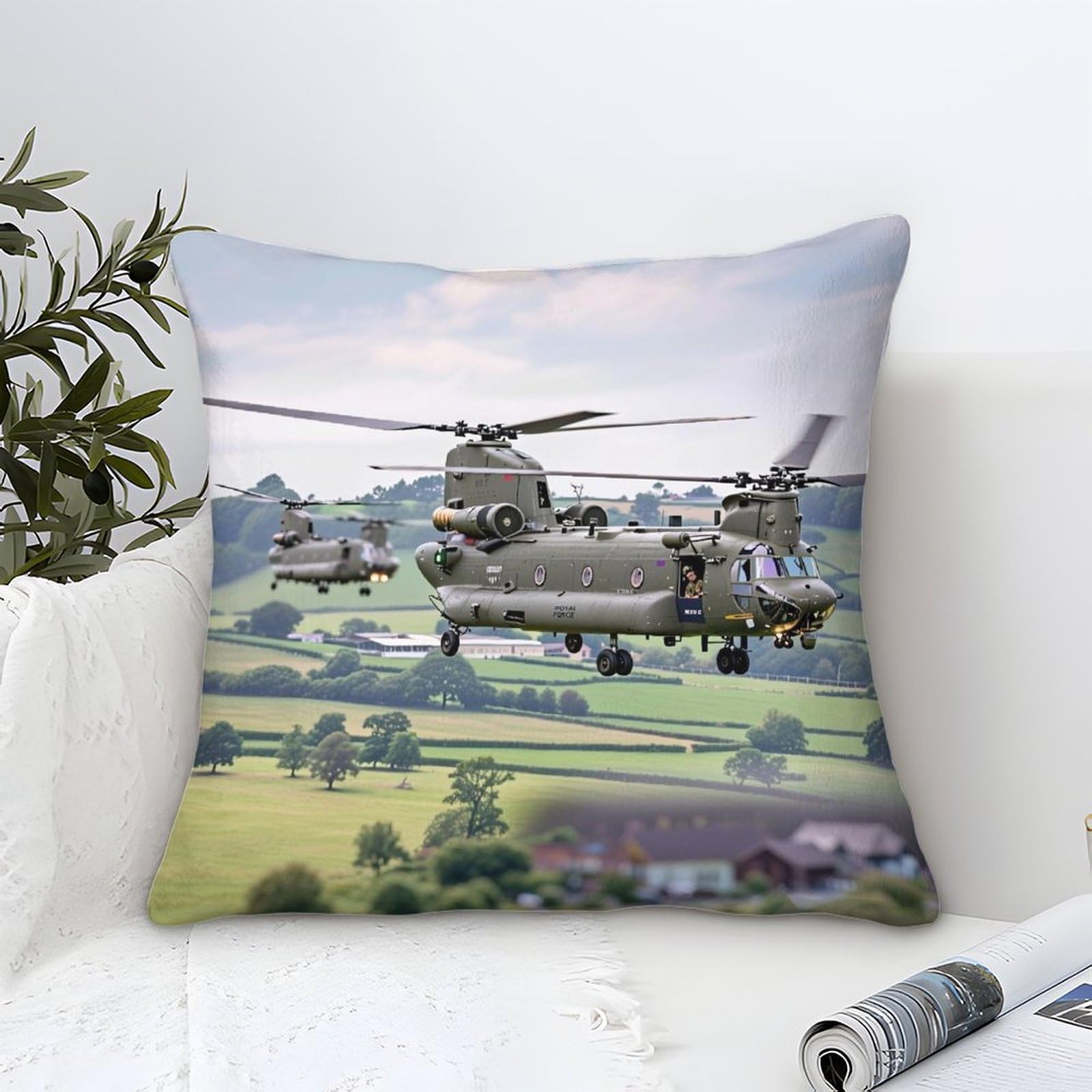 LILIlaobiao Chinook Cushion Cover, 40x40cm Decoration Military Helicopter Pillow Cover Outdoor Throw Pillow Case Home Garden Decor