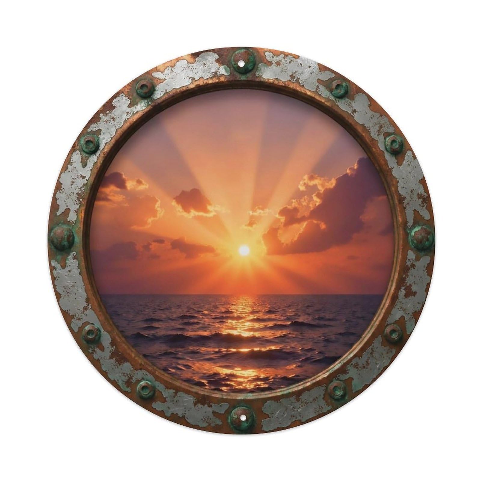 Vintage Porthole Persimmon Sunset Nautical Window View Metal Tin Sign