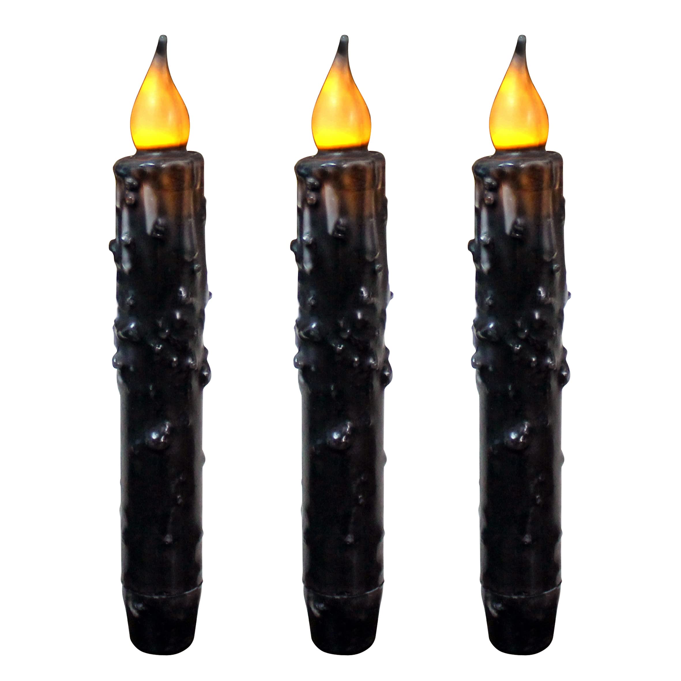 Velas cónicas LED de cera real CVHOMEDECO pack de 3 unidades negras a pilas para decoración