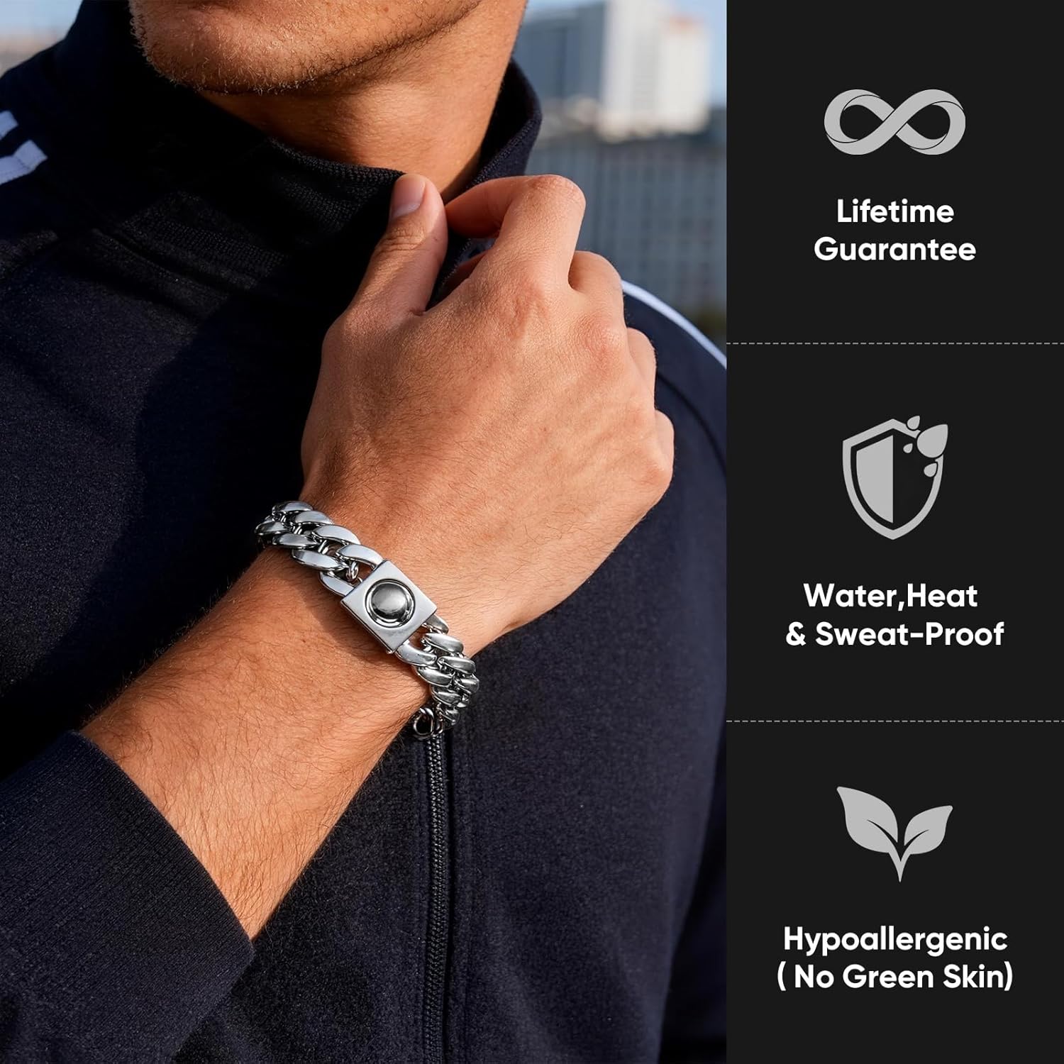 Men's Stainless Steel Cuban Link Bracelet : Chunky Cuban Chains Bracelets,Silver Curb Handchain Jewelry Accessories, Gift for Him,Son,Husband,Boyfriend,Birthday,7.7Inch,Box Packed - Image 2