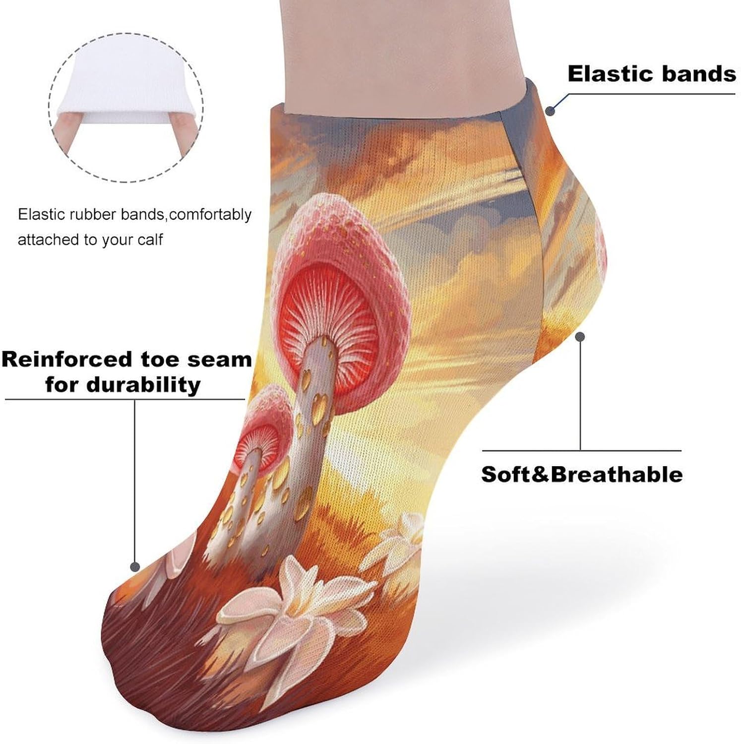 Peach Mushroom Twilight 5Pairs Low Cut Ankle Socks for Women No Show Casual Breathable Athletic Socks for Sport