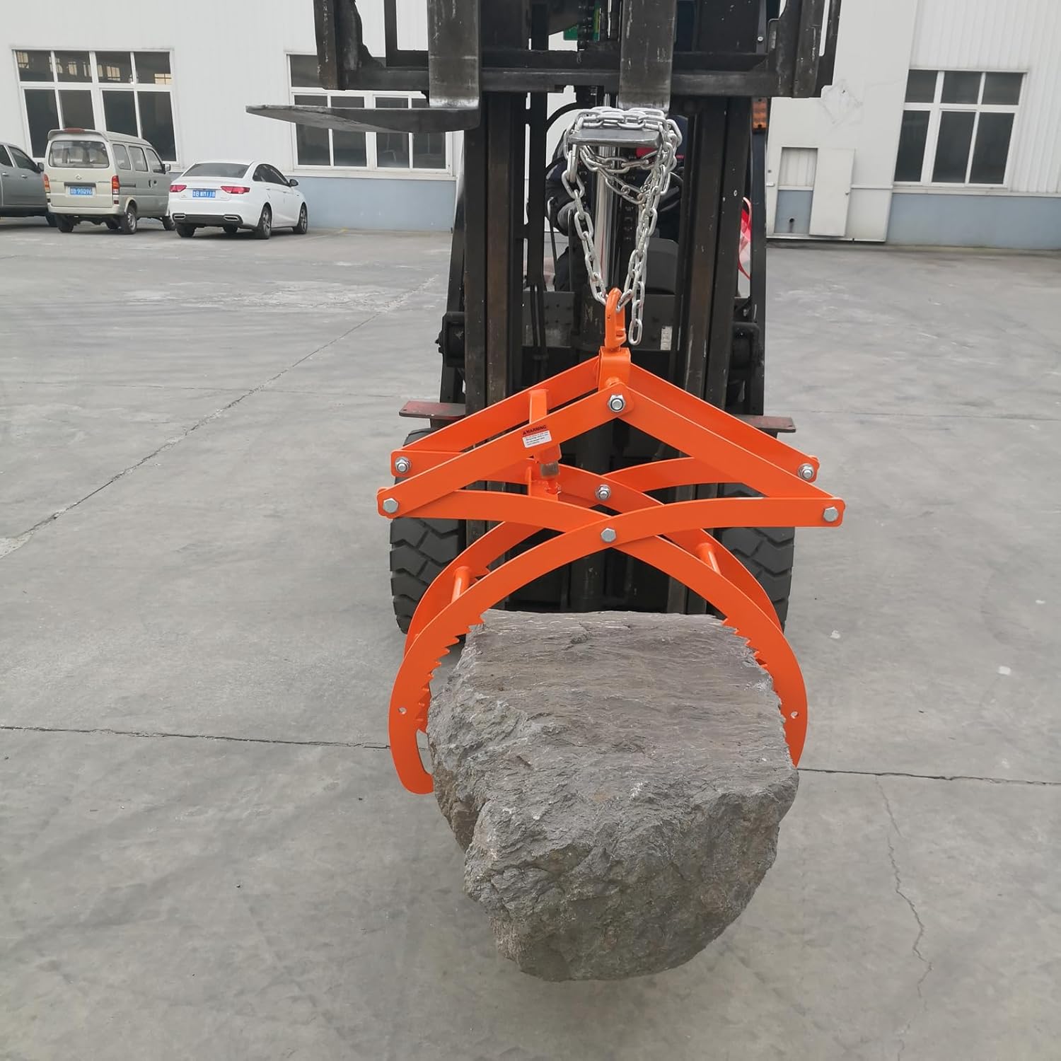 Auto-Grip/Release Orange Heavy-Duty Log & Rock Tongs, Log Lifting Tongs, 28" 360° Rotating Lifting Claw with 4-Claw Design for Tractor, Forklift, ATV – 2650 lbs Capacity