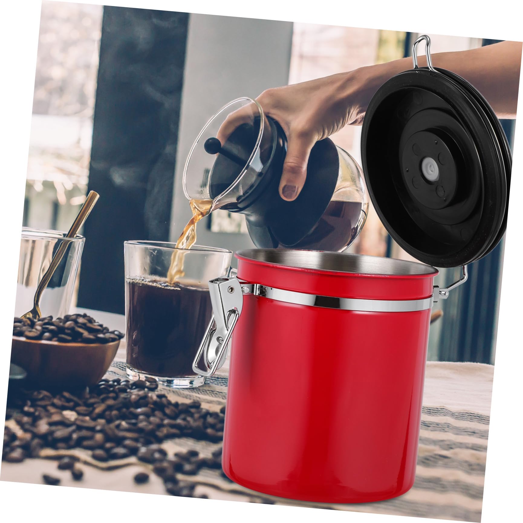 Housoutil Edelstahl Kaffee Aufbewahrungsdose Rot Klein, Versiegelte Dose