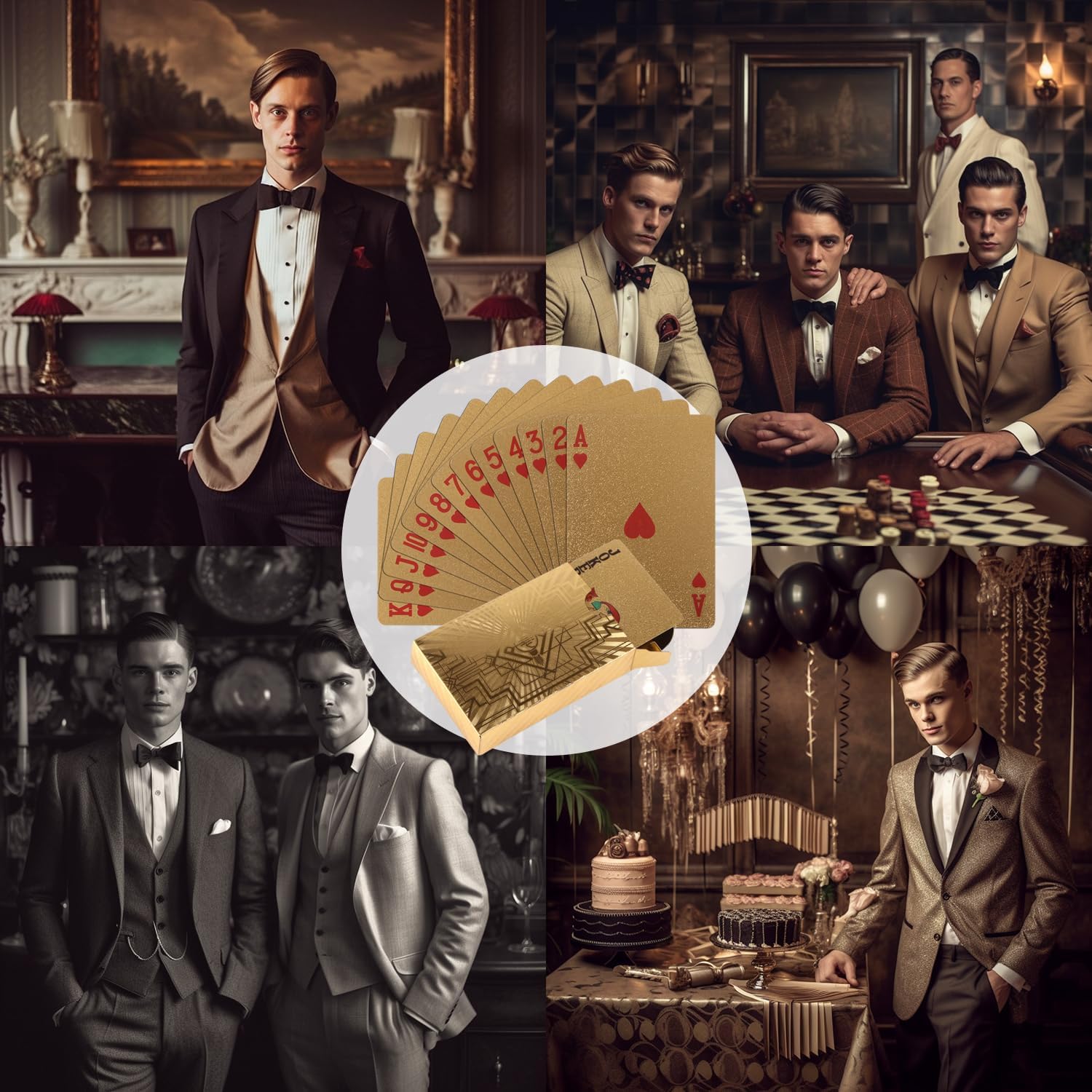 Vijiv 2 PCS Luxury Gold Poker Playing Cards Deck Waterproof Plastic Foil for 1920 Gatsby Party Decor Adults Games Gifts