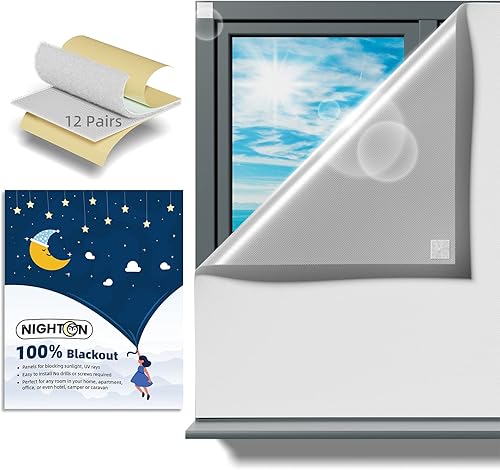 NIGHTON Cortinas opacas portátiles de 40 x 57 pulgadas, tiras de cinta de velcro fuertes con adhesivo, persianas opacas que se pueden cortar,