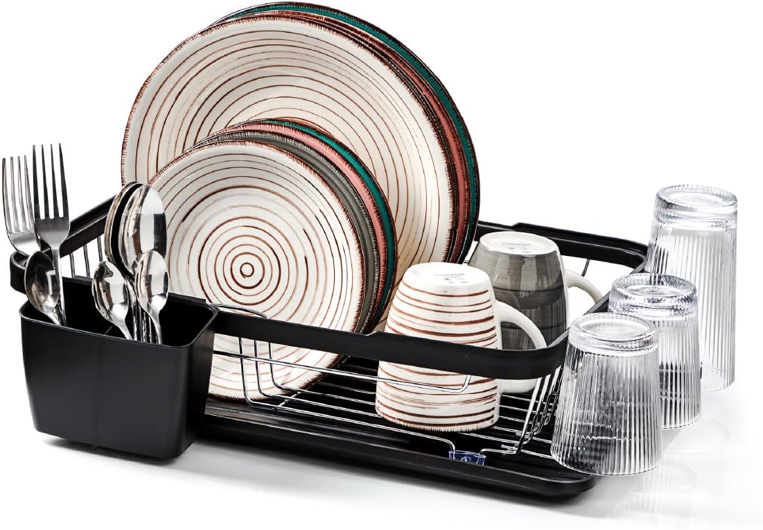 Anika Kitchen Dish Drainer & Drying Rack/Removable Drip Tray & Cutlery Holder/Large Capacity for Kitchen Counter in Black 69049