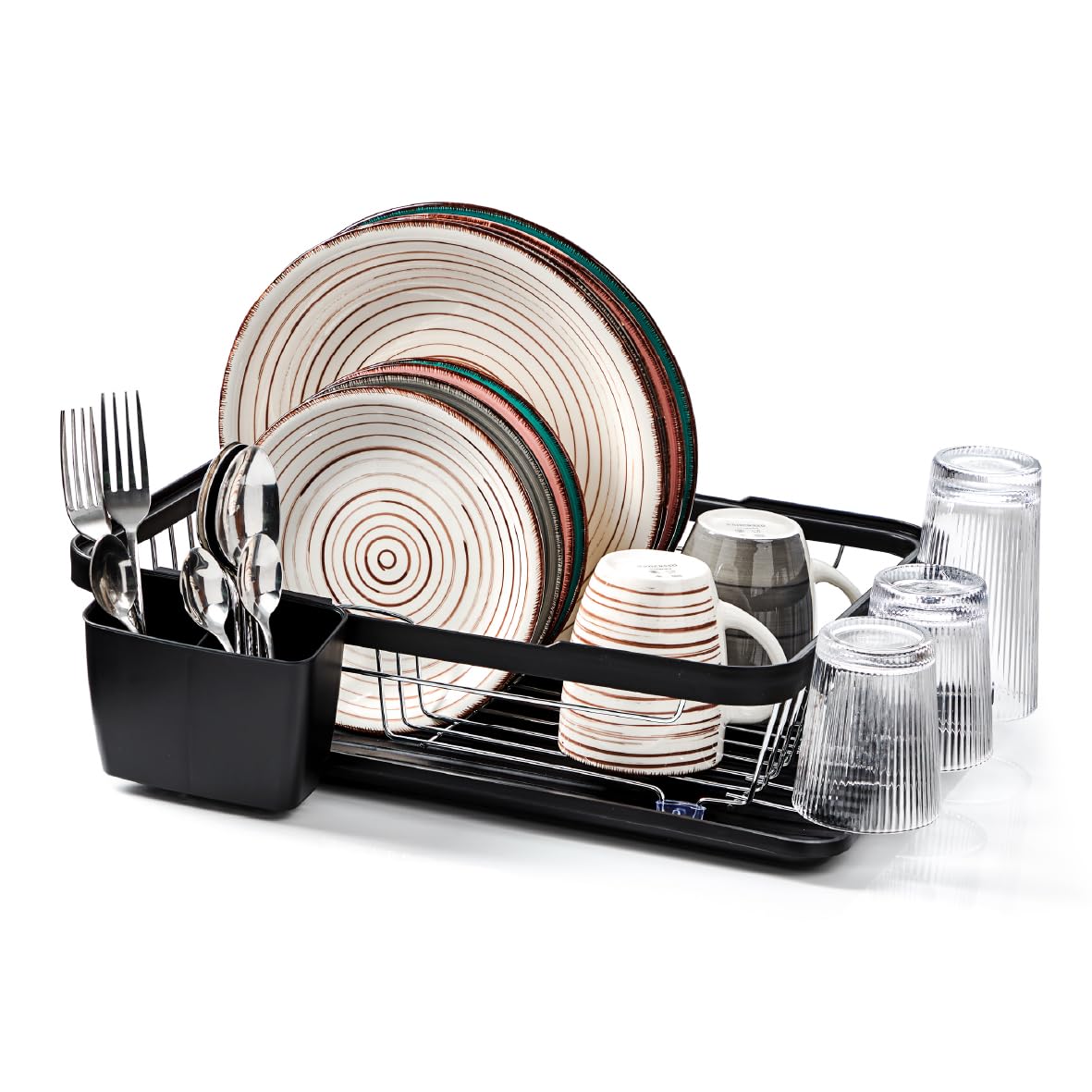 Anika Kitchen Dish Drainer & Drying Rack/Removable Drip Tray & Cutlery Holder/Large Capacity for Kitchen Counter in Black 69049