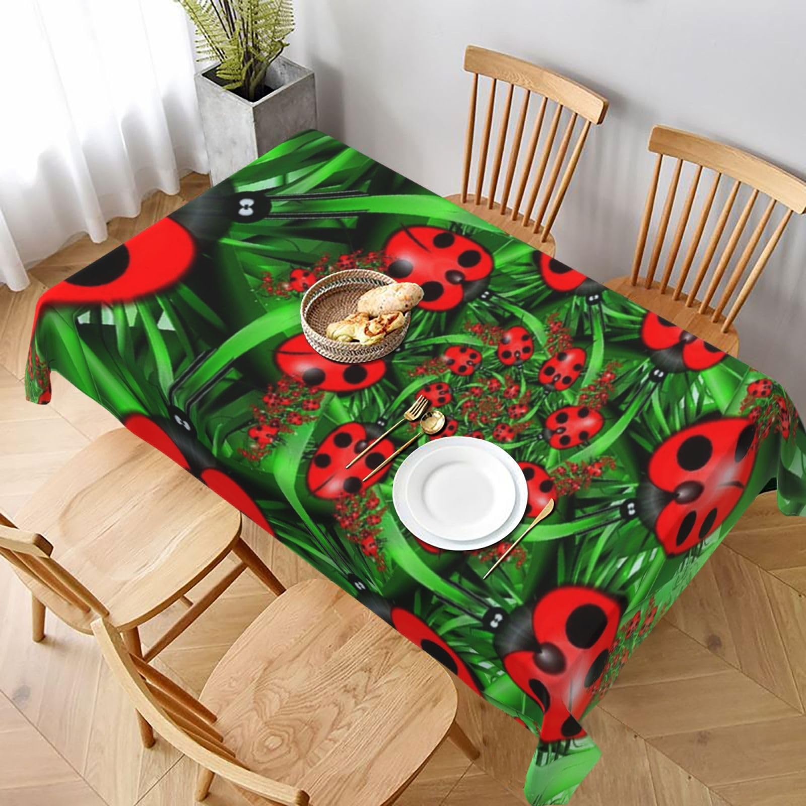 BNVSADC Red Ladybug Printed Rectangle Tablecloth 228x152 CM, Water Resistant Polyester Table Cloth Decorative Fabric Table Covers for Kitchen Dining Table Parties Camping