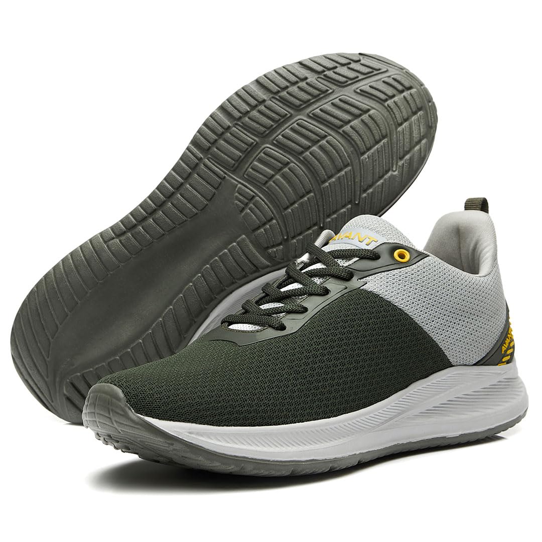 AVANT Zapatillas Racer para correr y entrenar para hombre, suela de EVA, plantilla de goma natural EVA, malla superior de punto, Olive/L.Grey, 8 UK