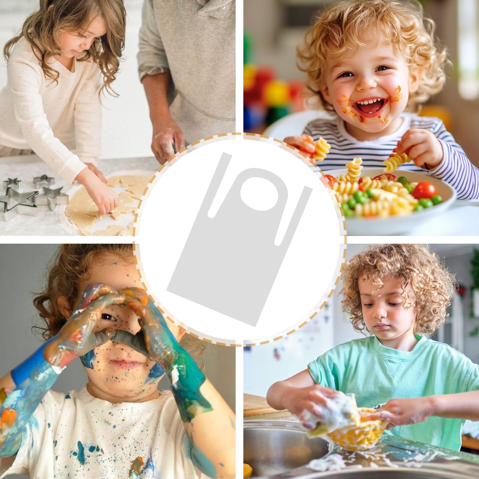 Lot de 25 tabliers jetables, en plastique, imperméables, pour enfants, transparents, résistants à l'huile, emballés individuellement pour l'artisanat, la peinture, la cuisine, la peinture