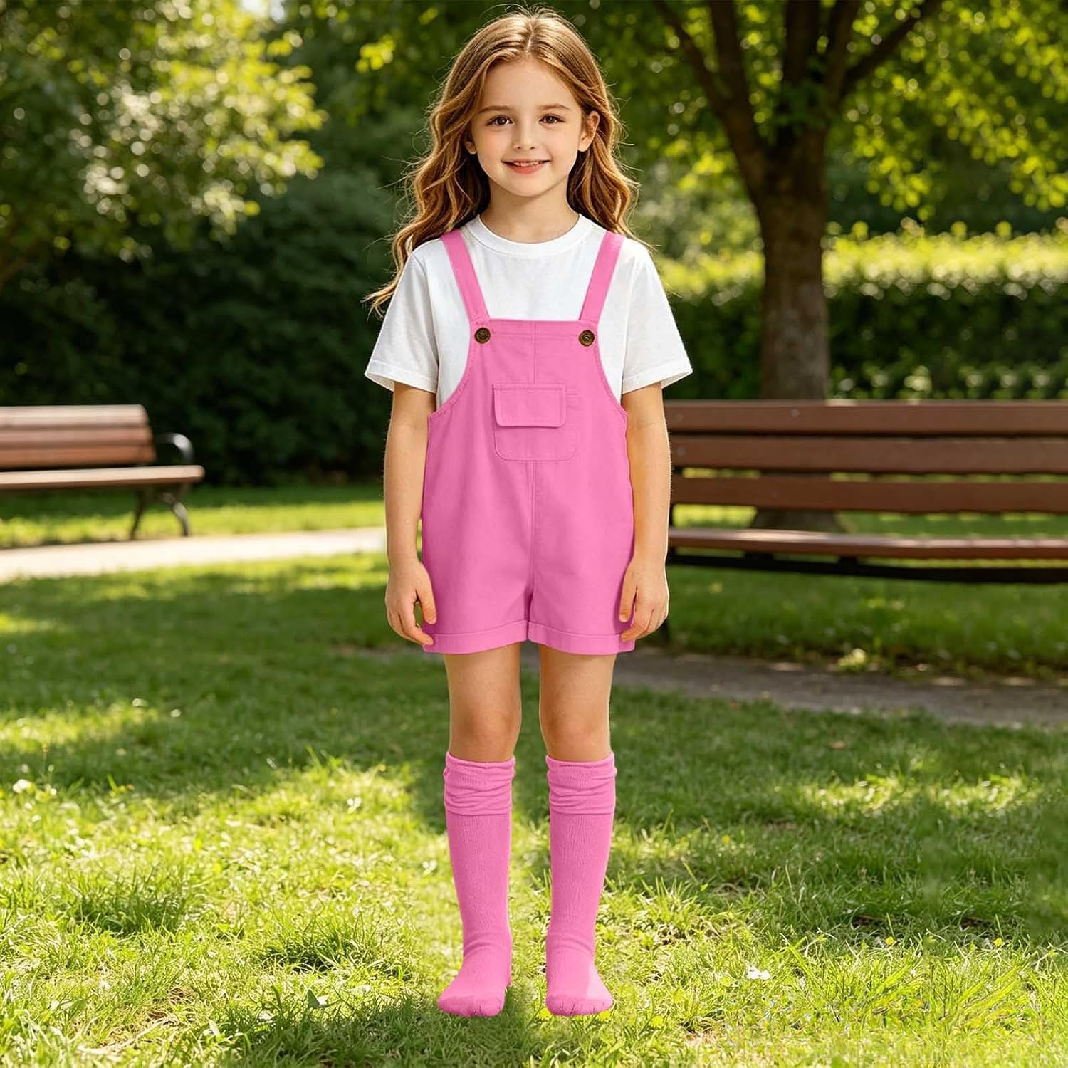 3 Piece Girls Short Sleeve Outfits Basic Tee and Jumpsuit with Kangaroo Pocket Casual Cute Summer Clothing Sets