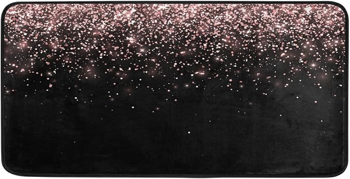 Rose Gold Black Glitter Kitchen Rug Anti Fatigue Kitchen Mats Non Skid Washable Floor Rugs Mat for Home Kitchen Office Laundry 39"x20"