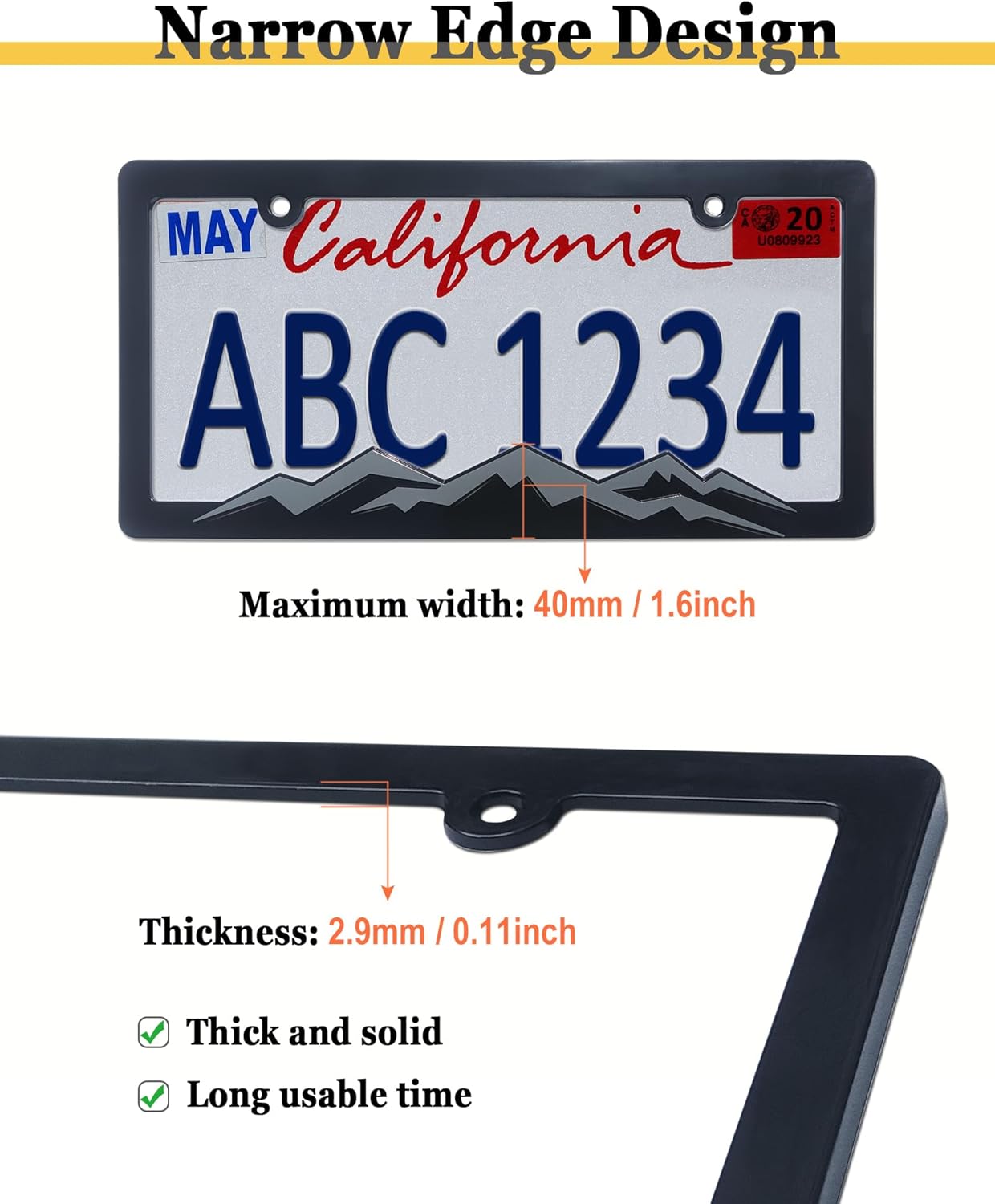 BGGTMO Mountain License Plate Frames- Gray on Black Mountain Raised, Plastic Car Tag Holder Bracket with Screws Caps, 2 Packs 2 Hole with Mountain Vinyl Sticker - Image 4