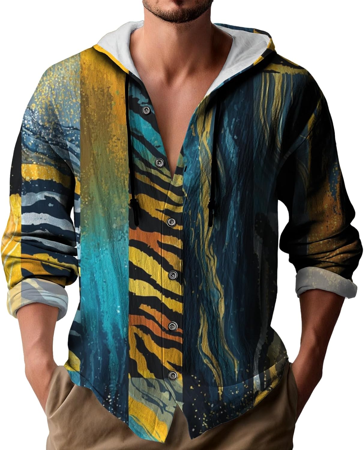 Graphic Hoodies Men Pullover Lightweight Hooded sweatshirt for Men Long Sleeve Button Down Pullover with Drawstring