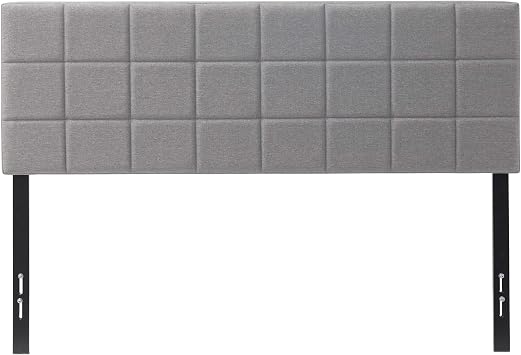 Hearth & Harbor Bed Headboard, Square Tufted Linen Queen Headboard Only, Upholstered, Wall Mounted, Adjustable Height 34'-42', Modern, Silver
