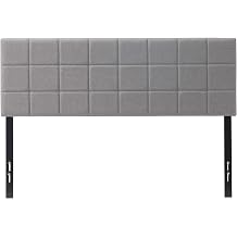 Hearth & Harbor Bed Headboard, Square Tufted Linen Queen Headboard Only, Upholstered, Wall Mounted, Adjustable Height 34-42, Modern, Silver