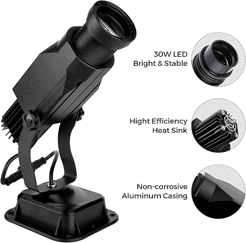 Miniatura 15 de HILITING - Proyector LED GOBO de 30 W, proyector de logotipo publicitario de 2400 lúmenes, incluye GOBO de vidrio personalizado, logotipo Blanco