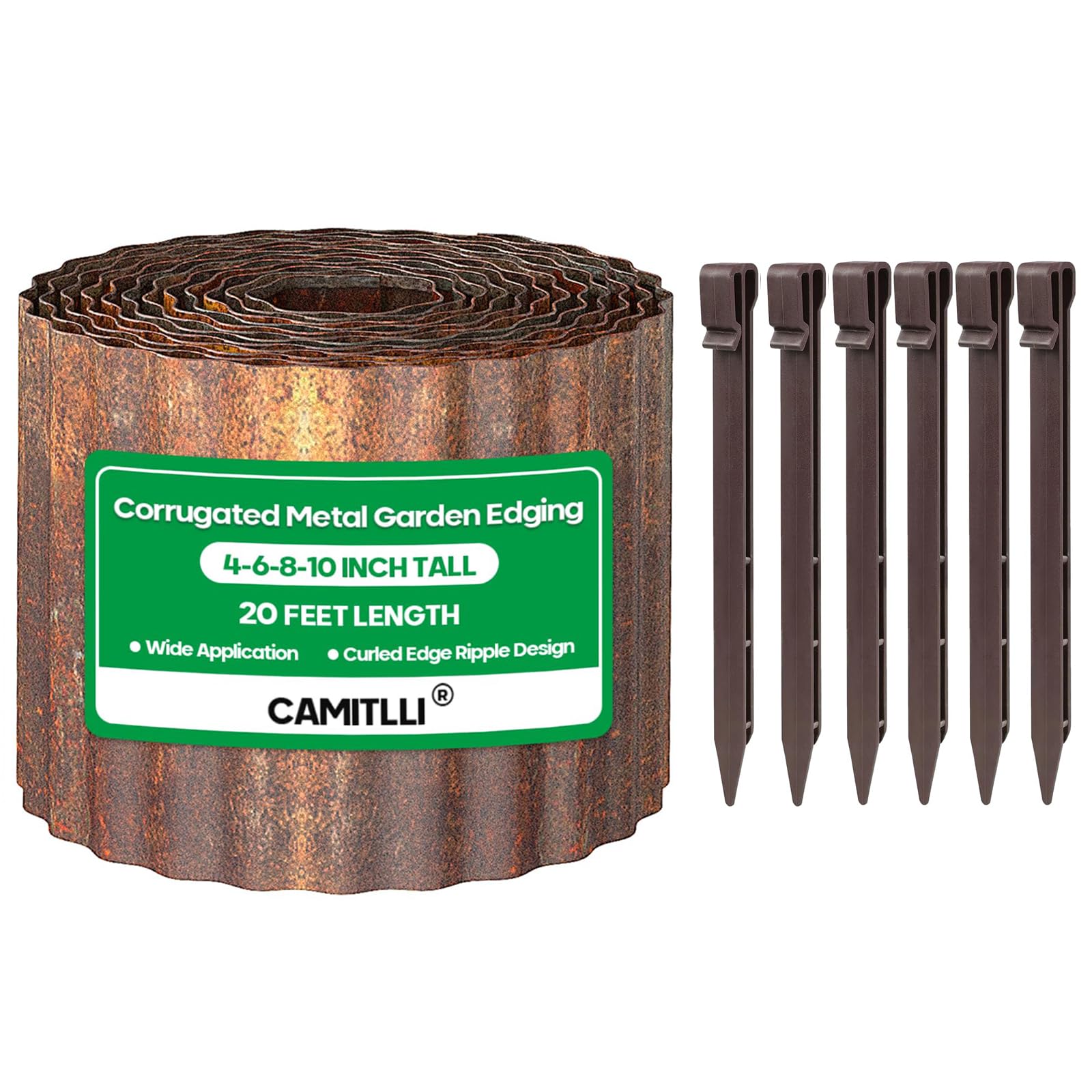Camitlli Corrugated Metal Garden Edging,Sturdy Tall Landscape Edging Borders with 6pcs Anchor Stakes, Perfect DIY for Flower Beds, Lawn and Pathway,