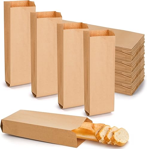 Foraineam Paquete de 200 bolsas de papel kraft, bolsa de vino de pan de papel marrón, 4.7 x 2.6 x 16 pulgadas, bolsas para comida para llevar para
