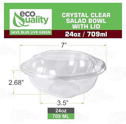 Miniatura 3 de Ensaladeras desechables transparentes de 24 onzas con tapas (paquete de 100)  Contenedores de ensalada desechables de plástico transparente para el