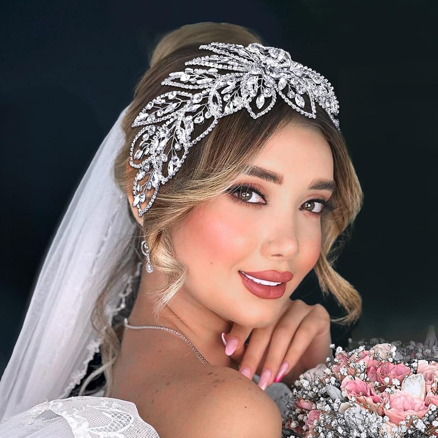 JHOO Bridal Rhinestone Hair Accessories, Wedding Silver Headpieces, Ladies Party Crystal Hair Bands (Silver, One Size) HP803-Silver