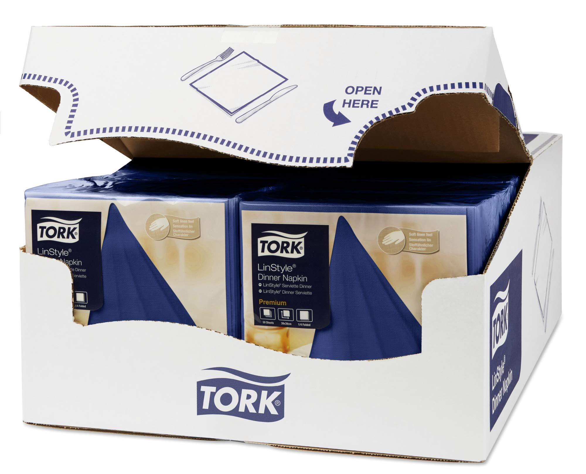 Tork 478856 LinStyle Tovagliolo Dinner blu scuro Premium (piegato in 4), monovelo, 12 pacchi x 50 tovaglioli (600 pz), 39 cm (lungh.) x 39 cm (largh.)