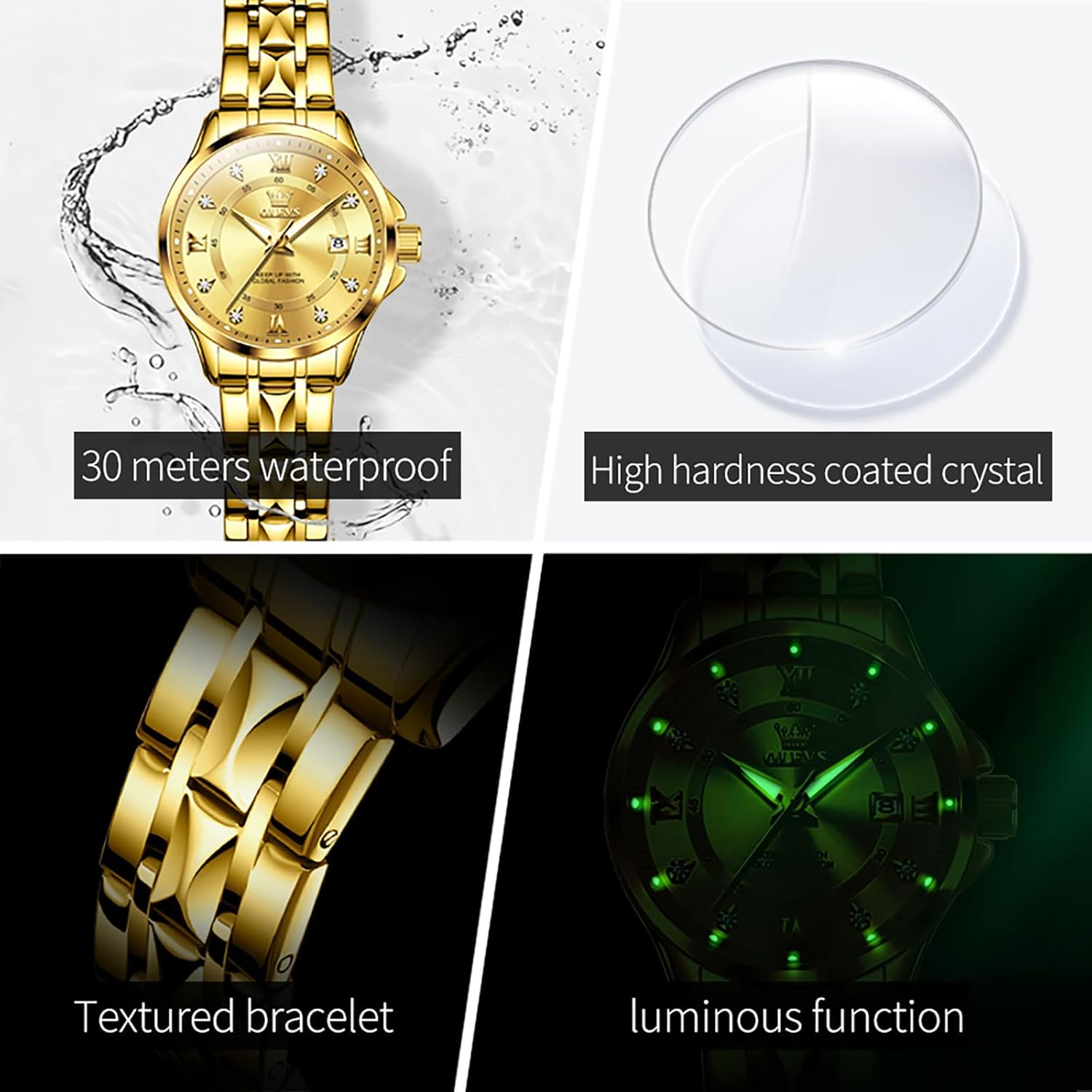 OLEVS Watch Women with Day Date Luxury Stainless Steel Ladies Watch Elegant Small Wrist Women's Dress Watches Diamond Quartz Watches for Women - Image 5