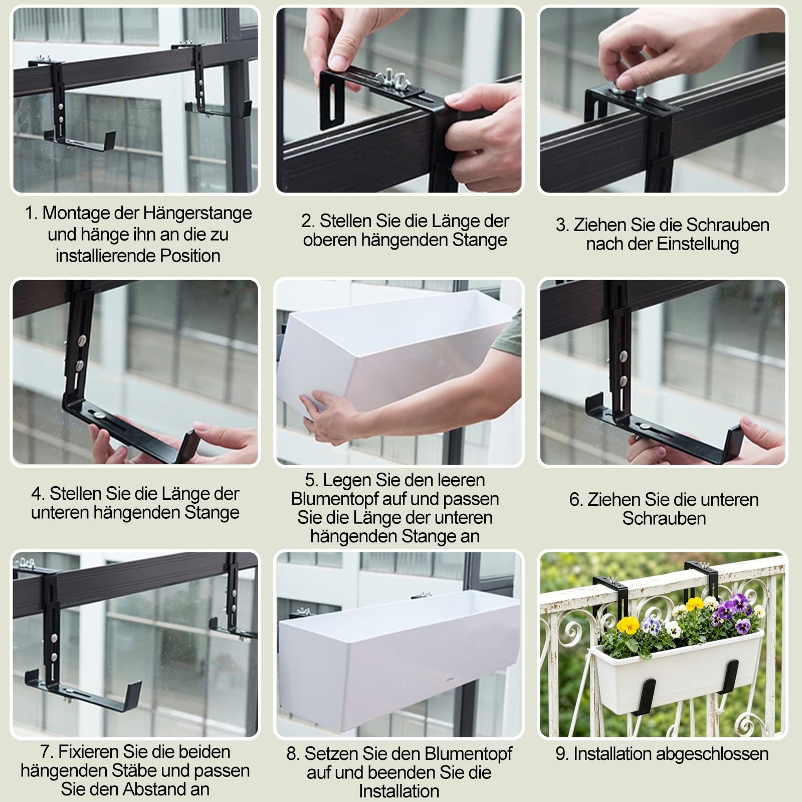 Verstellbare Blumenkastenhalterung 3mm Massiver Stahl fürGeländer bis 21cm | 2 Schwerlast-Halterungen für Große Pflanzkästen – Rostfrei & Wetterfest – Schwarz Geeignet für Balkone, Gärten usw